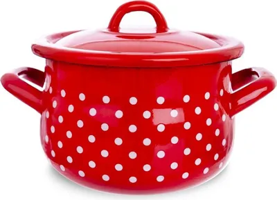 Produktbild von Garnek emaliowany z pokrywką czerwony w grochy TECKA 16 cm, 2,3 l