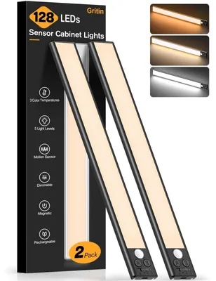 Image de Lampe sous-meuble de cuisine, éclairage LED pour armoires, 3 couleurs, 5 niveaux de luminosité, détecteur de mouvement