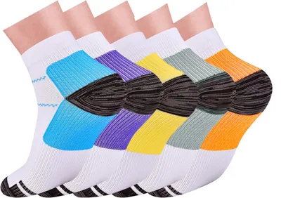 Produktbild von Kompressionssocken Herren & Damen – Sportsocken mit Knöchel- und Fußgewölbeunterstützung, Lauf- & Wandersocken, atmungsaktiv A0383, 5 Paar L-XL