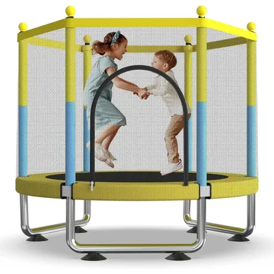 Productafbeelding van Trampoline voor kinderen, 150 cm, geschikt voor binnen en buiten, met veiligheidsnet, belastbaar tot 150 kg, voor kinderen van 3 tot 8 jaar
