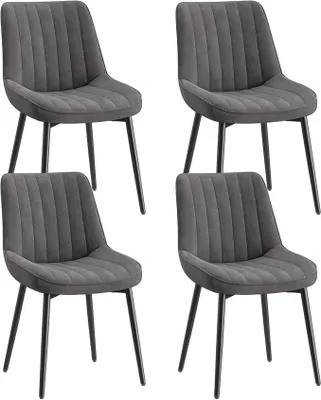 Imagen del producto de Juego de 4 sillas de comedor tapizadas – Sillas para comedor y cocina con patas de metal, acolchado grueso en el asiento y pies antideslizantes, color gris