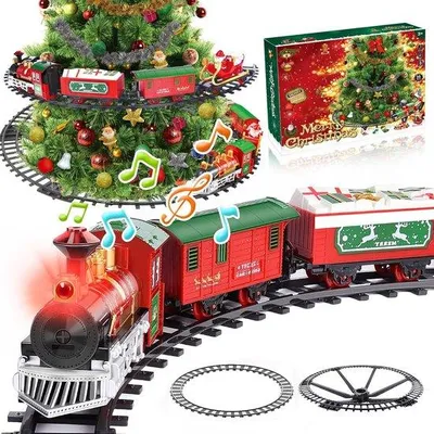 Immagine prodotto di Trenino natalizio elettrico con luci e suoni - Decorazioni per l'albero di Natale - Decorazioni per il villaggio natalizio