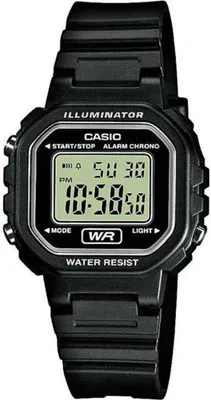 A black Casio digital watch is shown against a white background.