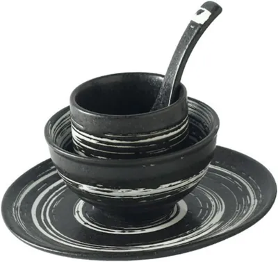 Produktbild von Japanische Keramik-Reisschale mit praktischem Löffel und Schälchen, kompaktes Schüsselset für zu Hause und Restaurants im Vintage-Stil