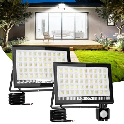 LED-Strahler 100W 6000K IP66 mit Bewegungsmelder 2er-Set