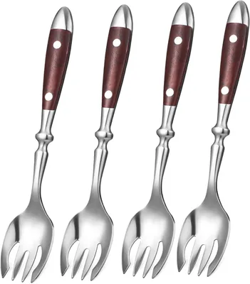 Produktbild von 4 Stück wiederverwendbare Edelstahl-Göffel als Salat- und Servierbesteck, Rühr-, Obst- und Tafelgabeln mit Salatlöffel-Funktion