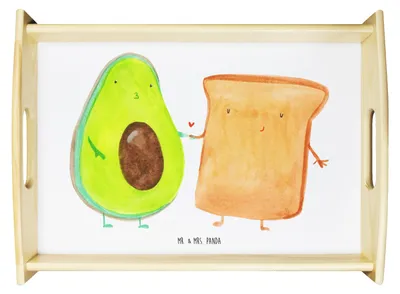 Produktbild von Mr. & Mrs. Panda Tablett Avocado Toast - Weiß - Geschenk, Freundin, Frühstückstablett, sofatablett, Deko, Hochzeit, Holztablett, Freund, Liebe, Servier