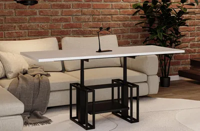 Produktbild von ENDO-Möbel Couchtisch Victoria, ausziehbar 110-170cm und höhenverstellbar (Weiss Hochglanz)