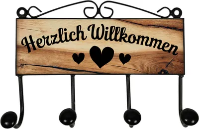 Produktbild von Herzlich Willkommen Herzen Kleiderhaken Leiste mit 4 Haken