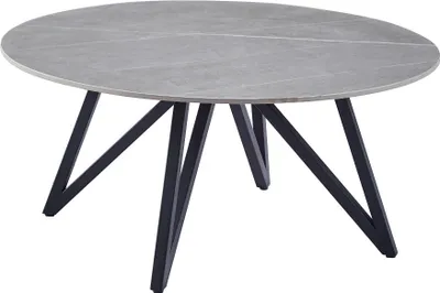 Obrázok produktu pre CasaDolce Konferenčný stolík BELIZEA, sivý, 90x90x40 cm, okrúhla doska, spekaný kameň, mramorový vzor, kovové nohy