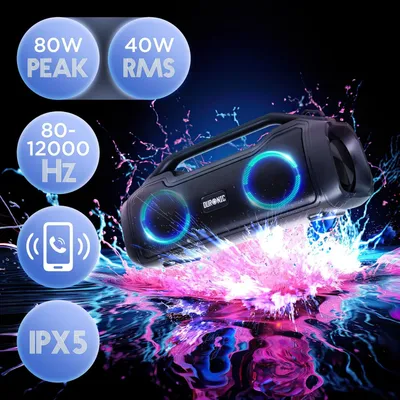 Produktbild von Duronic Bluetooth-Lautsprecher BX48, IPX5 Spritzwassergeschützt, 45 Stunden Spielzeit, 40W, 2.0 Kanal, AUX/USB/TWS, MicroSD 32GB, RGB-Lichter