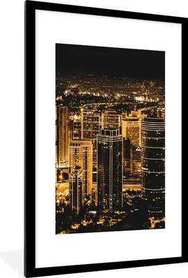 Produktbild von MuchoWow® MuchoWow® Gerahmtes Poster Gold - Straßen - Skyline 60x90 cm - Poster mit zchwarzem Bilderrahmen - Dekoration - Wandposter Wohnzimmer - Hochwertig