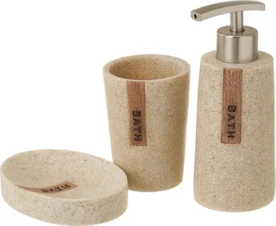 Immagine prodotto di HowHomely | Badeaccessoires - Set di accessori da bagno 3 pezzi - in plastica - beige - Boho