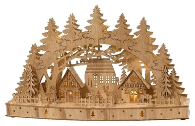 Produktbild von LED-Weihnachtslandschaft - 44 x 26,5 cm - Braun - Holz - mit LED-Beleuchtung