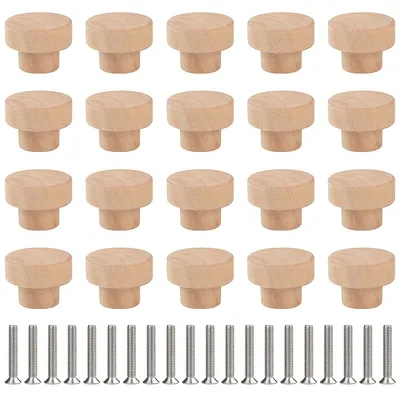 Produktbild von Leikedun Möbelknöpfe, 20 Stück, runde Holzknöpfe und -griffe, Schubladenknöpfe aus Holz, Wohnaccessoire für Schranktüren, Schubladen, Schränke, Schuhkartons, 35 x 25 mm