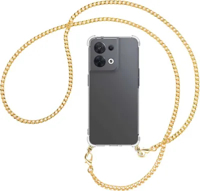 Produktbild von Handykette Backcover-Schutzhülle mit Band (Metall goldfarben) für Oppo Reno8 5G (CPH2359, 6.4'') - goldfarbene Kette