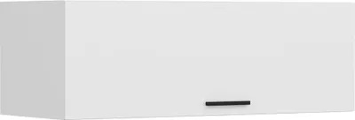 A white wall cabinet with a single black handle.