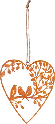 Produktbild von Herz 12x13cm Metall Hänger Vogel Gartendeko Türschild Edelrost Wandbild Rostdeko