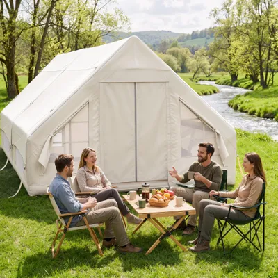 Produktbild von Hawthyhome Aufblasbares Campingzelt 3x4m mit Luftpumpe 4-8 Personen Luftzelt Wasserdicht & Schneller Aufbau 4-Jahreszeiten Zelt, Weiß