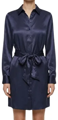 Image de Robe pour femme Zara, modèle mini, chemise, en viscose, couleur marine, taille XS