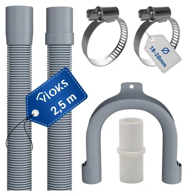 Produktbild von Ablaufschlauch 250cm Ø19/22 Set mit Verbinder Gummi Endstück 2 Schellen Haltebogen