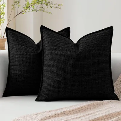Obrázek produktu pro Dva povlaky na polštáře, vzhled lnu, 60x60 cm, černá barva, skrytý zip
