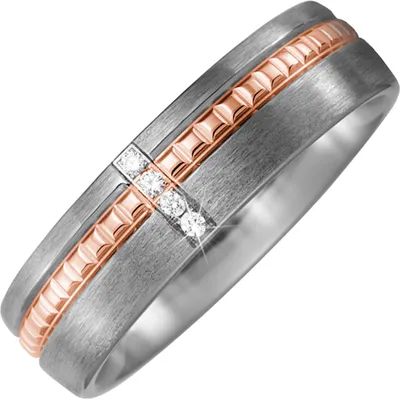 Produktbild von Gr. 60 Partner Ring Titan matt mit 750 Rotgold 4 Diamanten Brillanten Partnerring