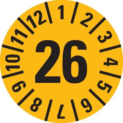 Produktbild von Dreifke® Prüfplakette 26, gelb, Dokumentenfolie, selbstklebend, Ø 15mm, 1000/...