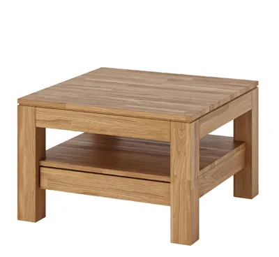 Produktbild von Wohnzimmertisch Eiche massiv 70x70 cm Couchtisch mit Schublade geölt