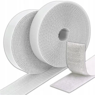Produktbild von Klettband mit Kleber, 25 mm, weiß, Set mit 5 m, Haken und Schlaufe