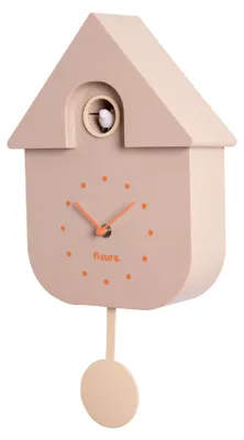 Produktbild von Kuckucksuhr beige mit orangefarbenem Zifferblatt