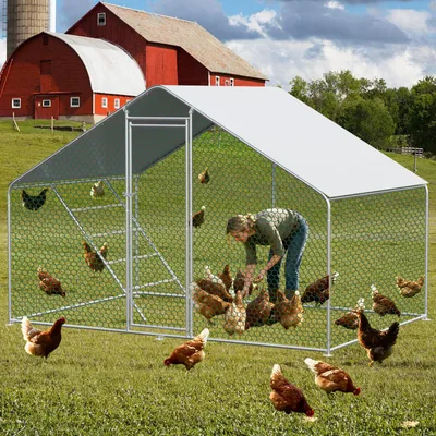 Produktbild von Freilaufgehege Hühnerstall 3x2x2m – großer Hühnerstall aus Metall mit Sicherheitsschloss & wasserdichtem PE-Tuch, für Hühner, Kaninchen & Kleintiere