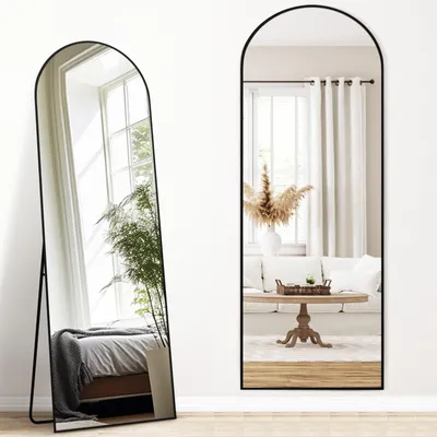 Imagen del producto de Espejo de cuerpo entero, forma arqueada, 161 x 52 cm, de pie, con marco de aluminio , ideal para salones