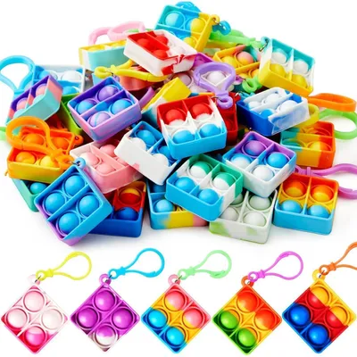 Produktbild von Pop-Schlüsselanhänger Mini-Fidget-Spielzeug 30 Stück Quadrat 3,8 cm Silikon Partygeschenk Kinder 4-8 Jahre