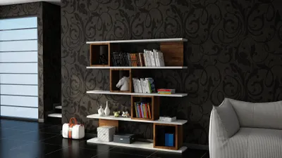 Productafbeelding van Skye Decor, Wind- Wind CTN, Wit, Notenhoutkleur, Boekenkasten, 119,9 x 120 x 19,5 cm, 100% melaminecoating op spaanplaat