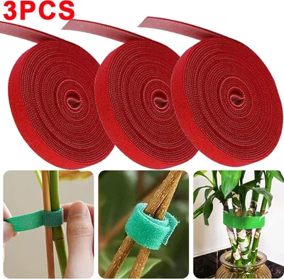 Immagine prodotto di 3 rotoli di fascette per piante, 12 mm x 5 m; fascette per piante richiudibili; nastro in velcro per piante; fascette autoadesive; fascette per cavi, rosse, 5 m