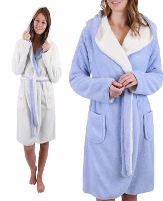 Produktbild von Betz Teddy Wende-Bademantel KIEL 100% Polyester für Damen und Herren mit Kapuze  Größe - L-XL hellblau-creme