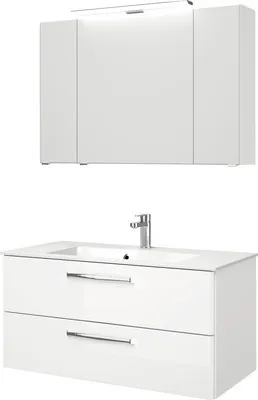 Produktbild von Badmöbel-Set Pelipal Kumba BxHxT 107 x 200 x 50 cm Frontfarbe weiß hochglanz mit Mineralguss-Waschtisch weiß 99.10701260
