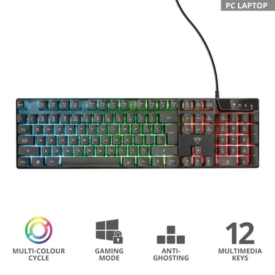 Produktbild von Trust GXT 835 Azor, Kabelgebunden, USB, Mechanischer Switch, QWERTY, LED, Schwarz