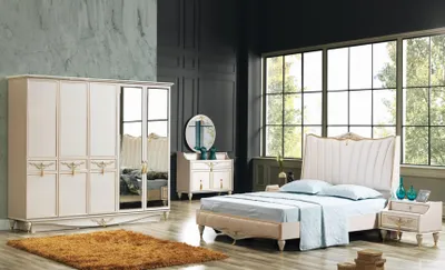 Image de Ensemble chambre à coucher de luxe Lit + 2x tables de nuit+armoire+commode Complètement moderne