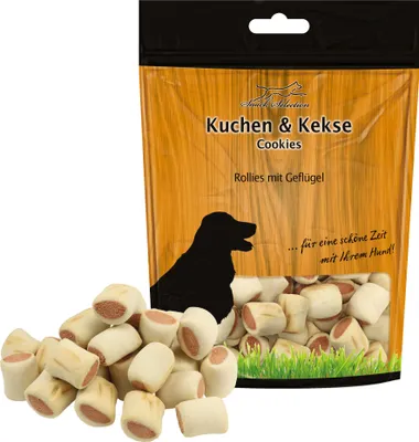 Produktbild von Schecker Hundekekse - Rollies mit Geflügel - fetten und krümeln nicht - ideal für die Hosentasche