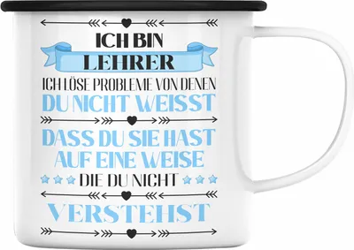 Produktbild von Trendation - Lehrer Geschenk Emaille Tasse Abschied Abschiedsgeschenk Grundschullehrer Spruch (Schwarz)