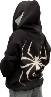 Produktbild von ASKSA Y2k Zip Up Hoodie Spider Stickerei Vintage Oversized Kapuzenjacke Halloween Sweatshirt, Schwarz, M