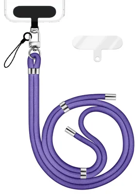 Produktbild von HoldMe Edition - Lanyard mit Karabiner Silber & 2 Pads - Universal Handykette Nylon Umhänge Band -  Blau Lila