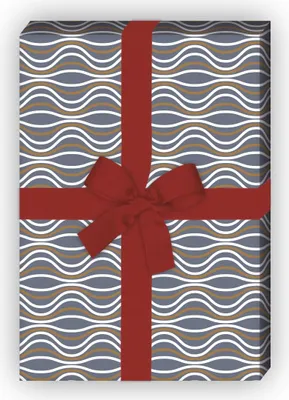 Produktbild von Streifen Geschenkpapier Set mit Retro Wellen Linien, grau - G8548, 32 x 48cm