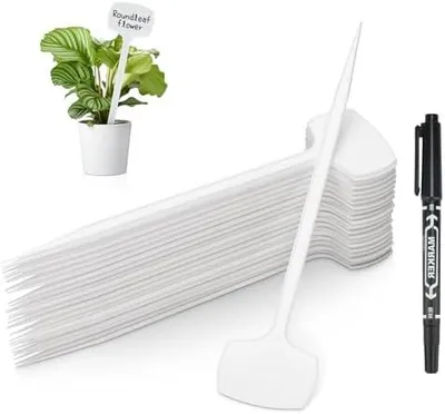 Produktbild von KINGLAKE 50 Stš¹ck 28X6.5CM Pflanzenschilder Pflanzenstecker fš¹r Draussen Wetterfest, Gro? Pflanzschilder mit Marker zum Beschriften, Pflanzen Schilder Pflanzenetiketten Plastik, Beet Schilder-Wei?