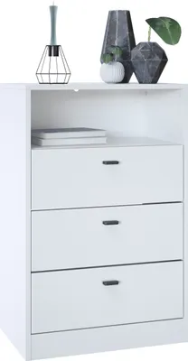 Produktbild von Vladon Kommode Pino V2,  Germany, Anrichte mit 3 Schubladen & 1 offenem Fach, Weiß matt/Weiß matt (56 x 86,5 x 36 cm)