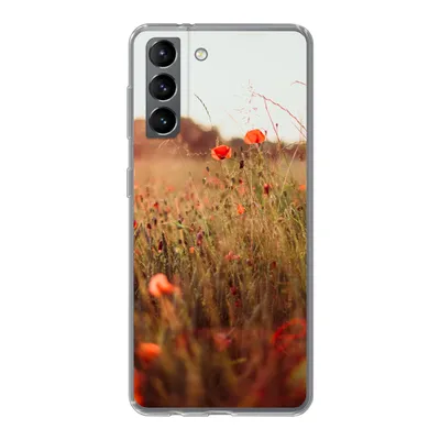 Produktbild von MuchoWow® Handyhülle Schutzhülle Hülle für Samsung Galaxy S21 Sonnenuntergang - Blumen - Rot Silikon Softcase Handy Hülle - Softcase