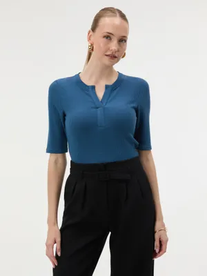 Produktbild von Orsay Dunkelblaues Damen-T-Shirt mit Kragen und kurzen Ärmeln 40