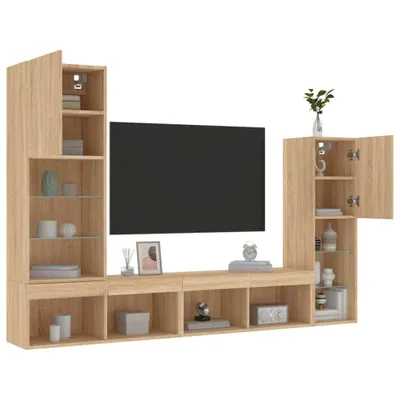 Produktbild von “2026 Moderne“4-tlg. Wohnwand mit LED-Beleuchtung Sonoma-Eiche Holzwerkstoff - TV-Schränke Designermöbel 6159528